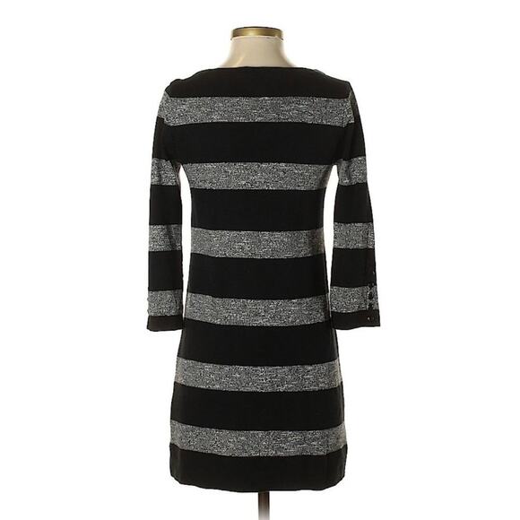 J. Crew Dress 3/4 Sleeve Heather Stripe Knit Button Detail Womens XXS Black Grey - Picture 2 of 12